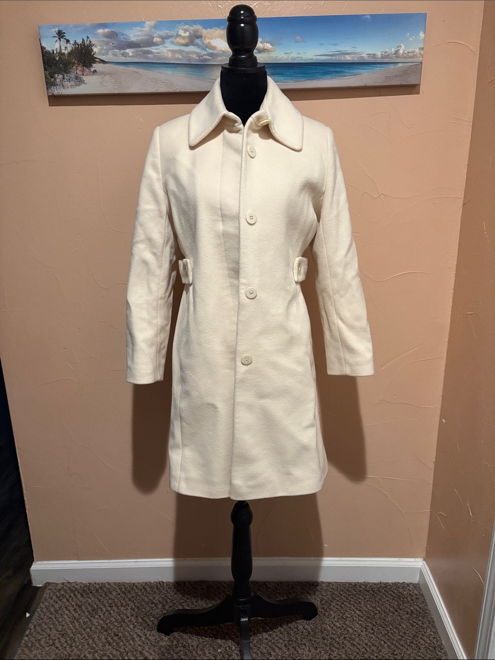 Preston & York Cream Button-Front Wool-Blend Trench Coat